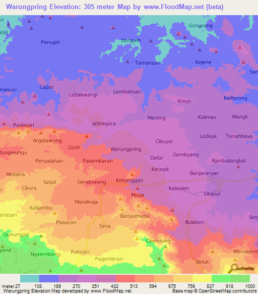 Warungpring,Indonesia Elevation Map