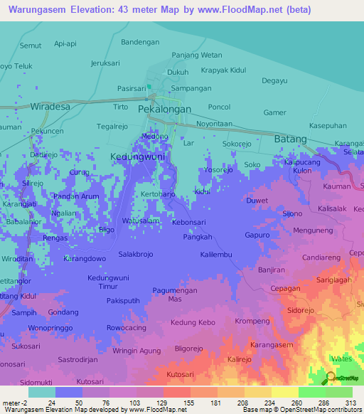 Warungasem,Indonesia Elevation Map