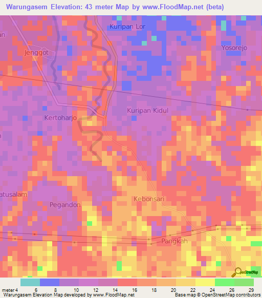 Warungasem,Indonesia Elevation Map