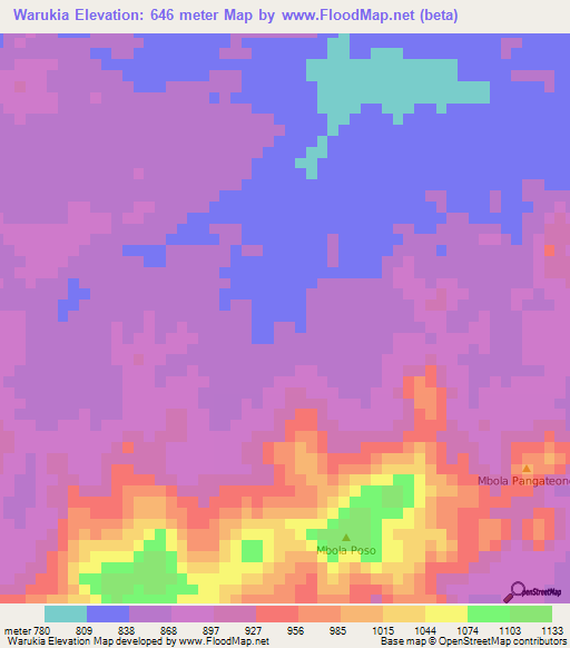 Warukia,Indonesia Elevation Map