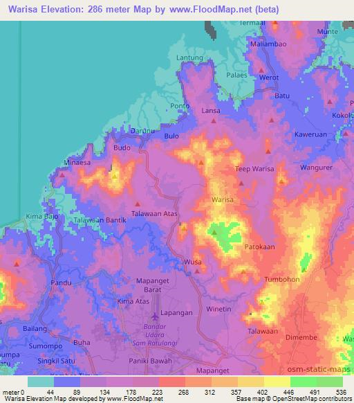 Warisa,Indonesia Elevation Map