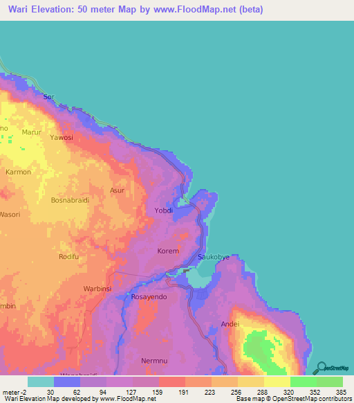 Wari,Indonesia Elevation Map