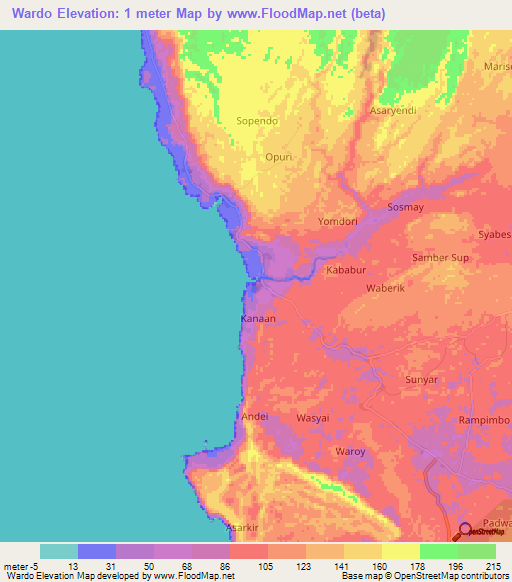 Wardo,Indonesia Elevation Map