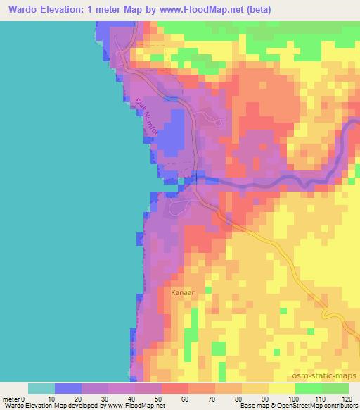 Wardo,Indonesia Elevation Map