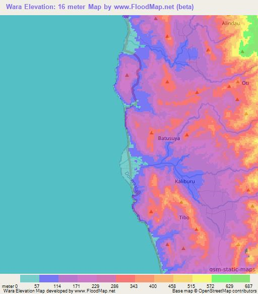 Wara,Indonesia Elevation Map