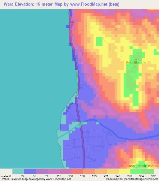 Wara,Indonesia Elevation Map