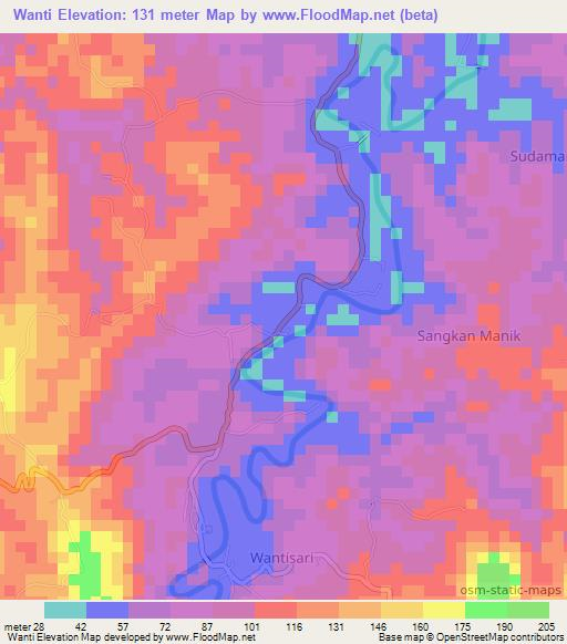 Wanti,Indonesia Elevation Map