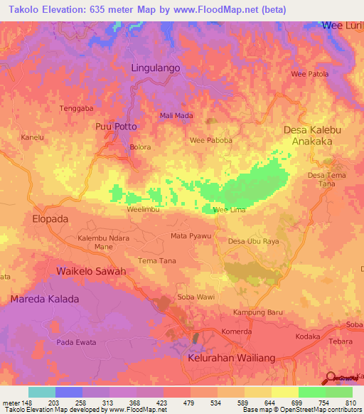 Takolo,Indonesia Elevation Map