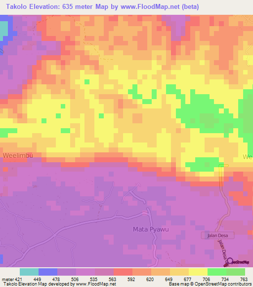 Takolo,Indonesia Elevation Map