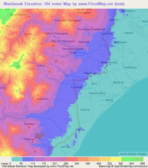 Wanibesak,Indonesia Elevation Map