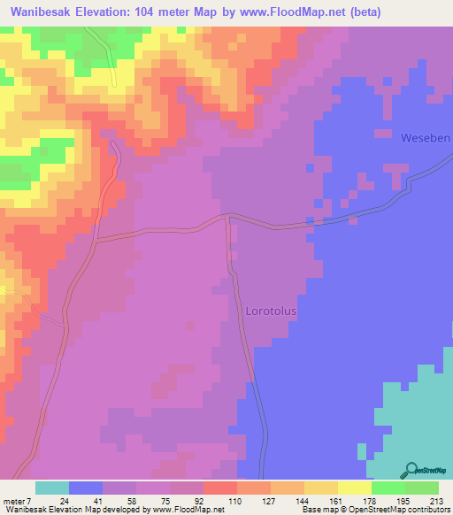 Wanibesak,Indonesia Elevation Map