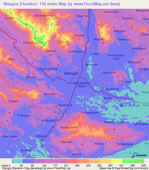 Wangon,Indonesia Elevation Map