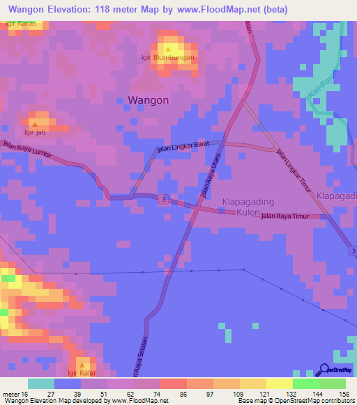 Wangon,Indonesia Elevation Map