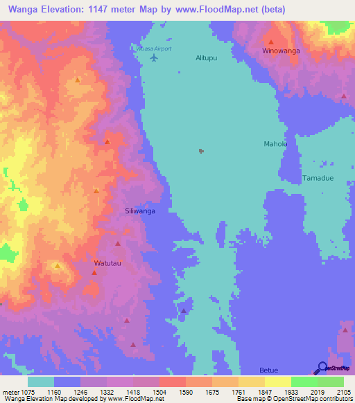 Wanga,Indonesia Elevation Map