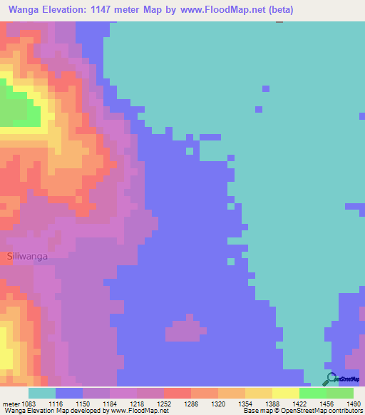 Wanga,Indonesia Elevation Map