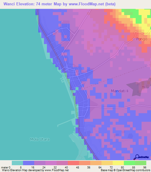 Wanci,Indonesia Elevation Map