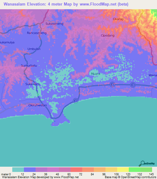 Wanasalam,Indonesia Elevation Map
