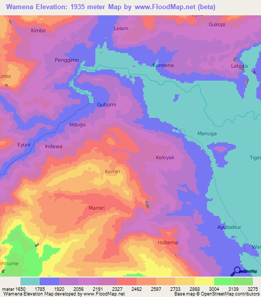 Wamena,Indonesia Elevation Map