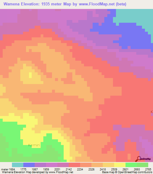 Wamena,Indonesia Elevation Map