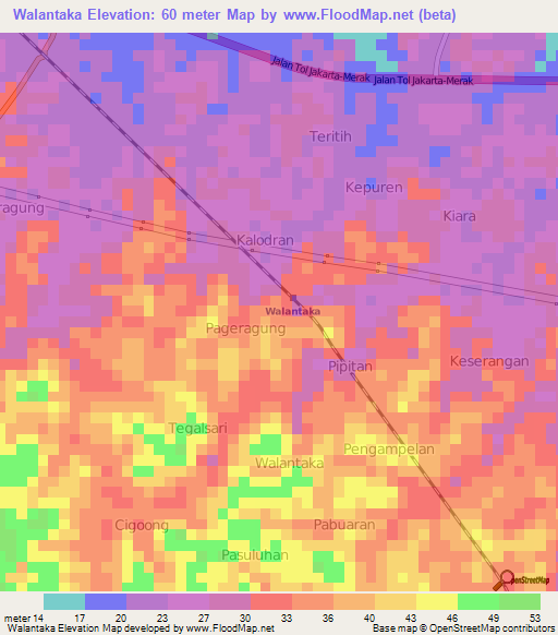 Walantaka,Indonesia Elevation Map