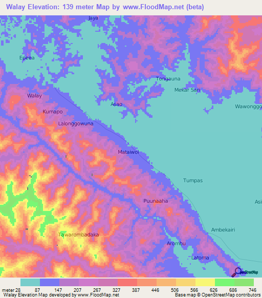 Walay,Indonesia Elevation Map