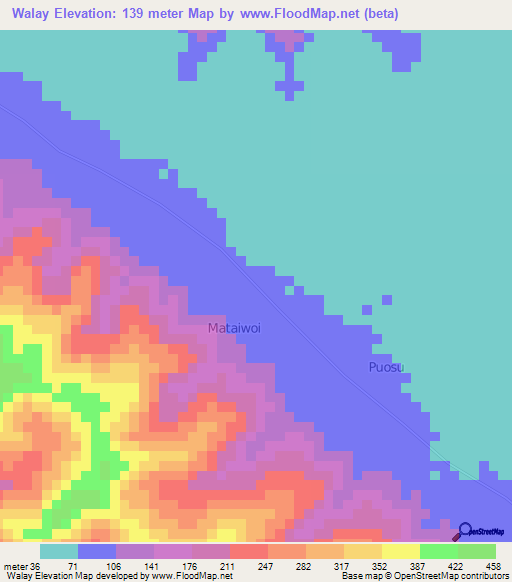 Walay,Indonesia Elevation Map