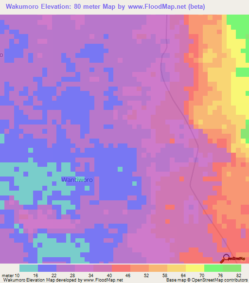 Wakumoro,Indonesia Elevation Map