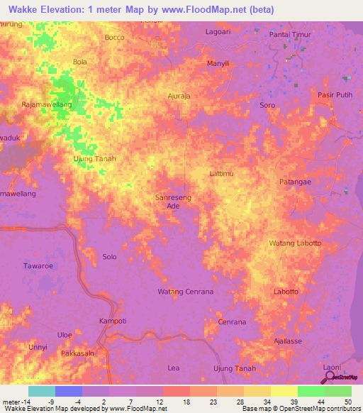 Wakke,Indonesia Elevation Map