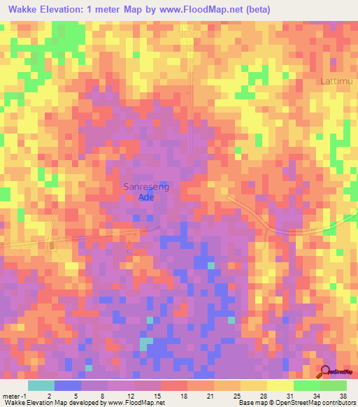 Wakke,Indonesia Elevation Map