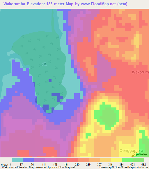 Wakorumba,Indonesia Elevation Map