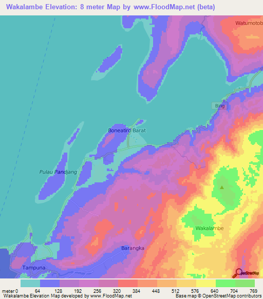 Wakalambe,Indonesia Elevation Map