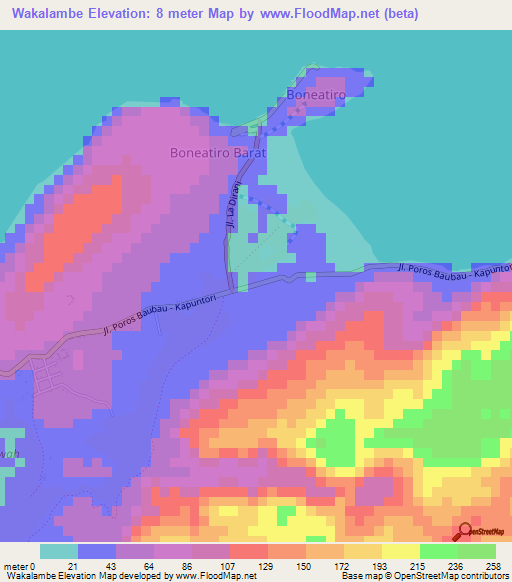 Wakalambe,Indonesia Elevation Map