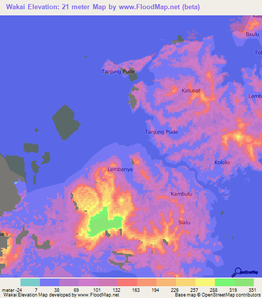 Wakai,Indonesia Elevation Map