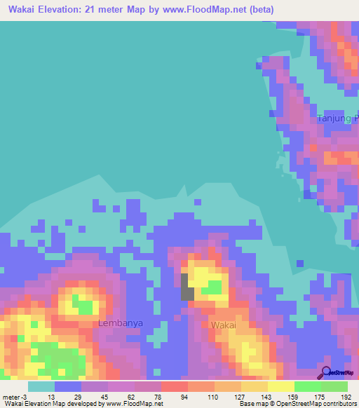 Wakai,Indonesia Elevation Map