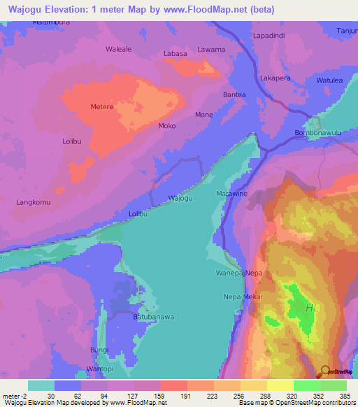 Wajogu,Indonesia Elevation Map