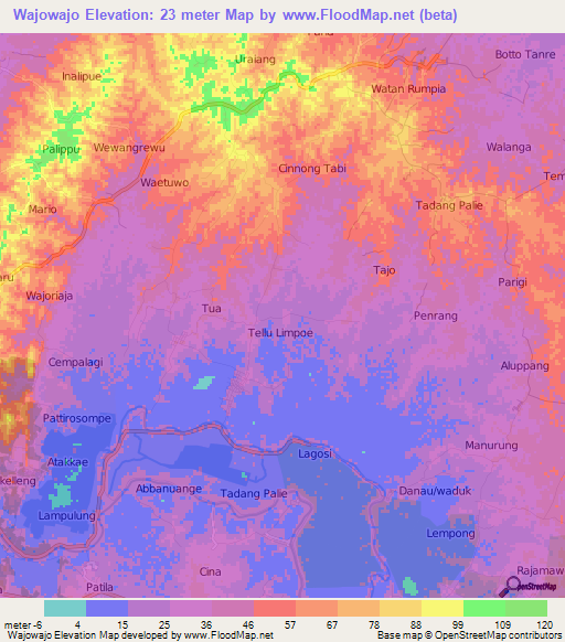 Wajowajo,Indonesia Elevation Map