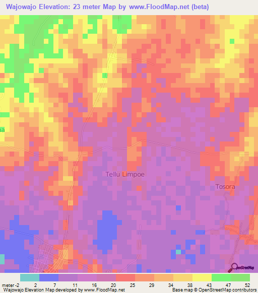 Wajowajo,Indonesia Elevation Map