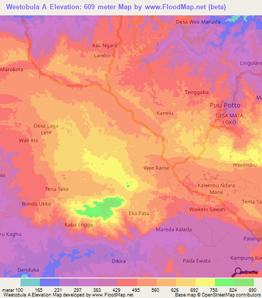 Weetobula A,Indonesia Elevation Map