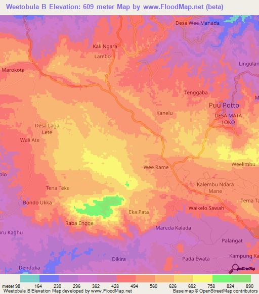 Weetobula B,Indonesia Elevation Map