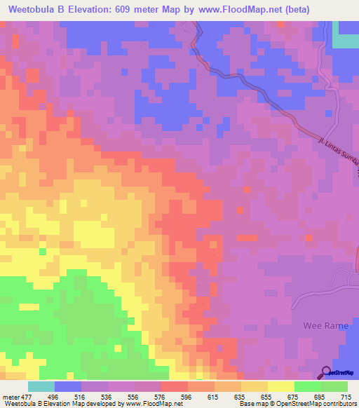 Weetobula B,Indonesia Elevation Map