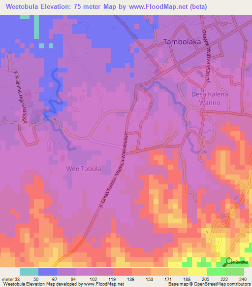 Weetobula,Indonesia Elevation Map