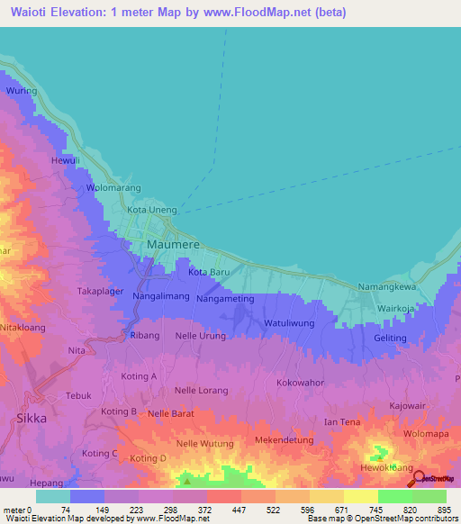 Waioti,Indonesia Elevation Map