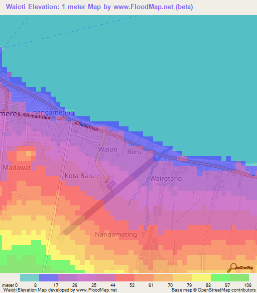 Waioti,Indonesia Elevation Map