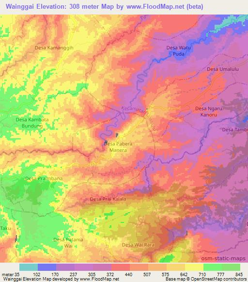 Wainggai,Indonesia Elevation Map