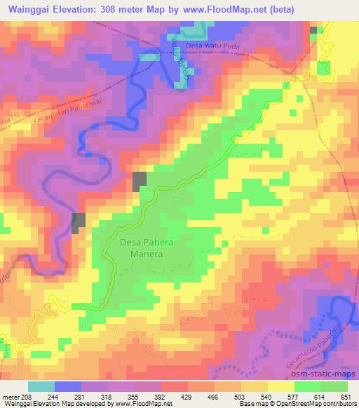 Wainggai,Indonesia Elevation Map