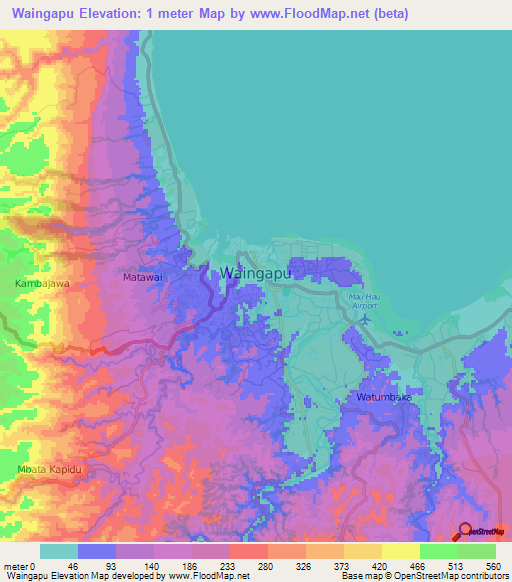 Waingapu,Indonesia Elevation Map