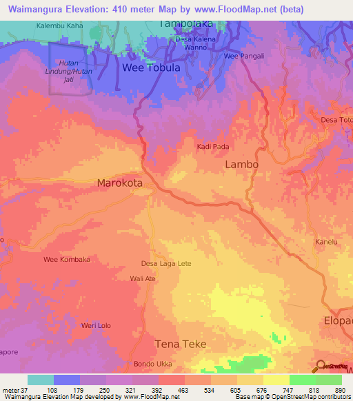 Waimangura,Indonesia Elevation Map