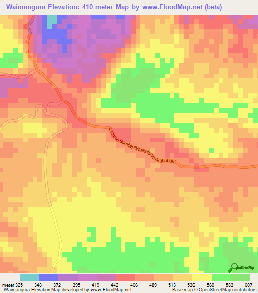 Waimangura,Indonesia Elevation Map