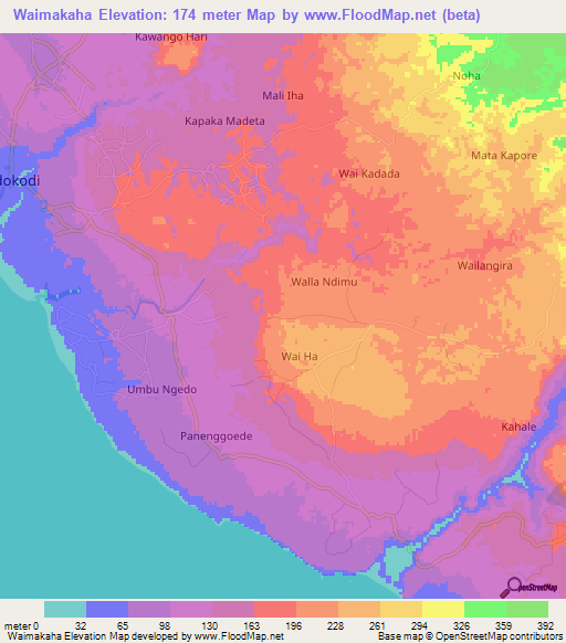 Waimakaha,Indonesia Elevation Map