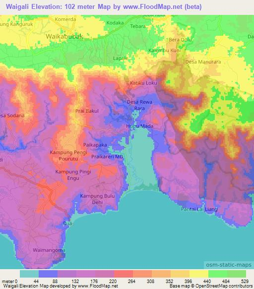 Waigali,Indonesia Elevation Map